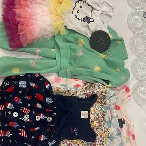 Colorful Toddler Clothing Set of 7 Pieces, dresses and sweatsuit